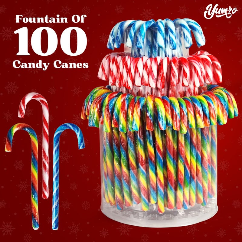 Christmas Candy Canes Tutti Frutti, Blue/White Peppermint, Red and White Cherry Mix Flavors - Bulk Candy Canes Individually Wrapped for Family Holiday Indulgement, Candy Cane Gift Set (100 Count) - Image 2